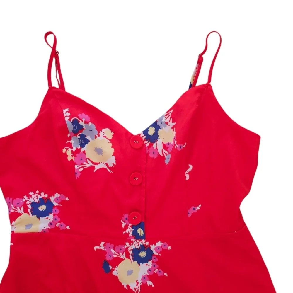 Modcloth Vibrant Red Floral Mini Dress - Picture 3 of 9